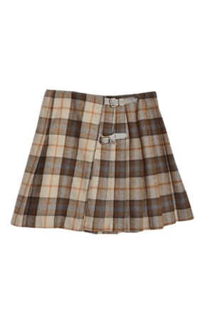 Vintage 90s Pleated Wool Mini Skirt in Brown Plaid / Empire Records Skirt