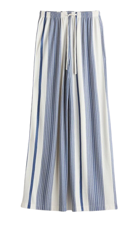 Wide-cut Pull-on Pants - High waist - Long -White/blue striped -Ladies | H&M US