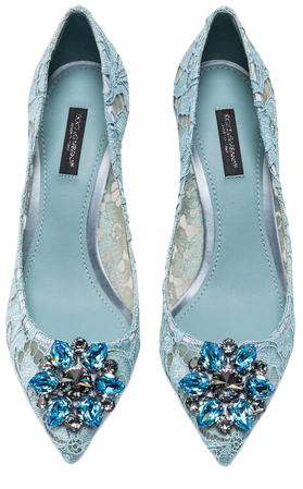 Women's Pumps in Azure | Pump in Taormina lace with crystals | Dolce&Gabbana