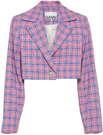 Checked Cropped Cotton Blend Blazer in Multicoloured - Ganni | Mytheresa