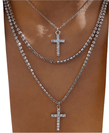 Silver cross multi layer necklace