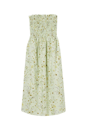 Smocked bandeau dress - Light green/Floral - Ladies | H&M GB