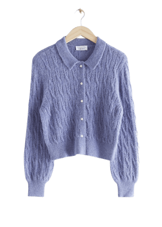 Alpaca Blend Cable Knit Cardigan - Purple - Cardigans - & Other Stories