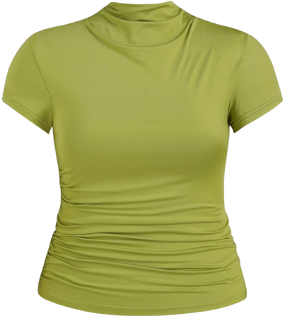 High Neck Ruched Short Sleeve Tee Curve & Plus - Cider