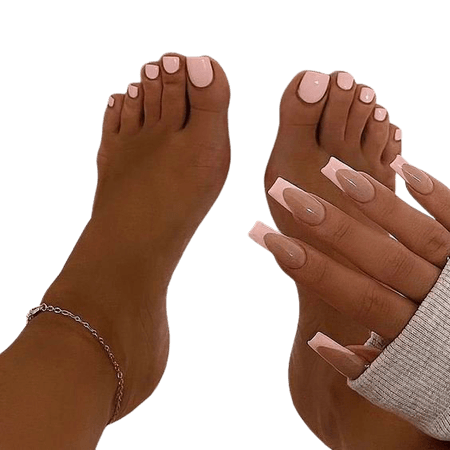 Pink French tip nails and matching pedi