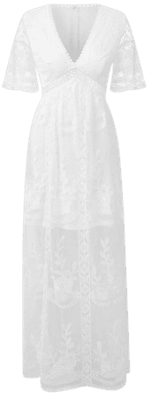 2021 Summer Boho Women Maxi Dress Loose Embroidery White Lace | Etsy