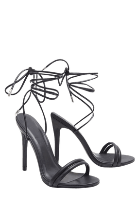Black Strappy Leg Tie Heeled Sandal | Shoes | PrettyLittleThing USA