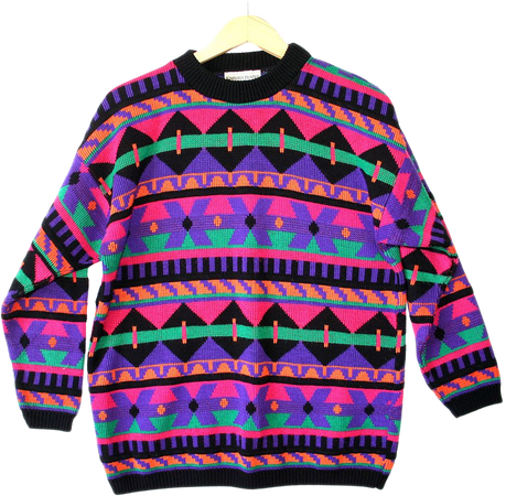 Vintage 80s DayGlo Tribal Aztec Tacky Ugly Ski / Cosby Sweater