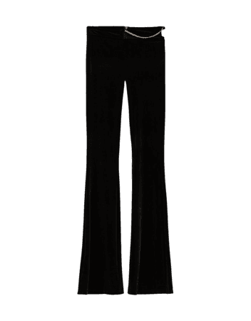 Flared velvet pants with bejeweled chain - New - Woman | Bershka
