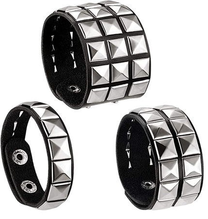 Amazon.com: 3 Pieces 80s Leather Studded Punk Bracelet Studded Armband for Men Punk Rivet Bracelet Spike Rivet Cuff Bangle Unisex Metal Studded Wristband for Halloween Party Favors (Punk Style): Clothing, Shoes & Jewelry