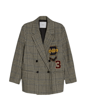 Plaid masculine-fit blazer with patches - Outerwear - Woman | Bershka