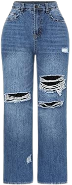 Amazon.com: THUNDER STAR Womens High Waisted Wide Leg Jeans Stretchy Distressed Denim Pants Blue XL : Clothing, Shoes & Jewelry