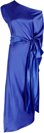 JUST BEE QUEEN Mariah Off-The-Shoulder Satin Midi Dress in blue | INTERMIX®