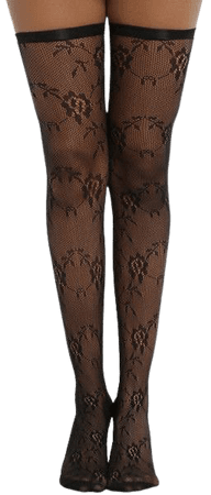 Blackheart Black Floral Lace Fishnet Thigh Highs Hot Topic ($7.42)