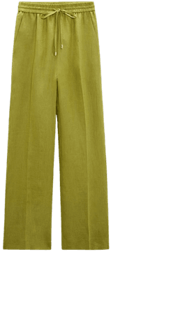 WIDE LEG LINEN PANTS - Olive green | ZARA United States