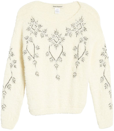 Cotton Emporium Beaded Snowflake Sparkle Sweater | Nordstrom