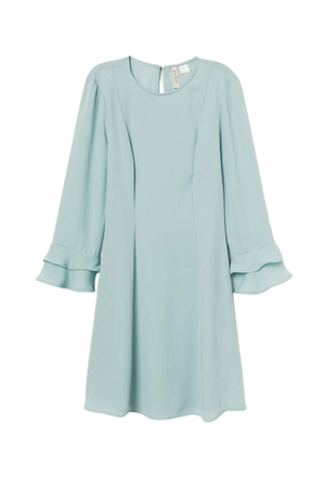Flounce-sleeved Dress - Turquoise
