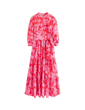 Alba Tiered Cotton Maxi Dress - Flame Scarlet, Cascade Paisley | Boden US