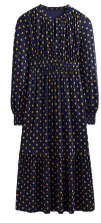 Ruched Jersey Midi Tea Dress - French Navy, Spot | Boden US