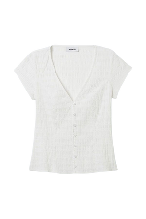 Structured Short Sleeve Cotton Top - White - Weekday WW