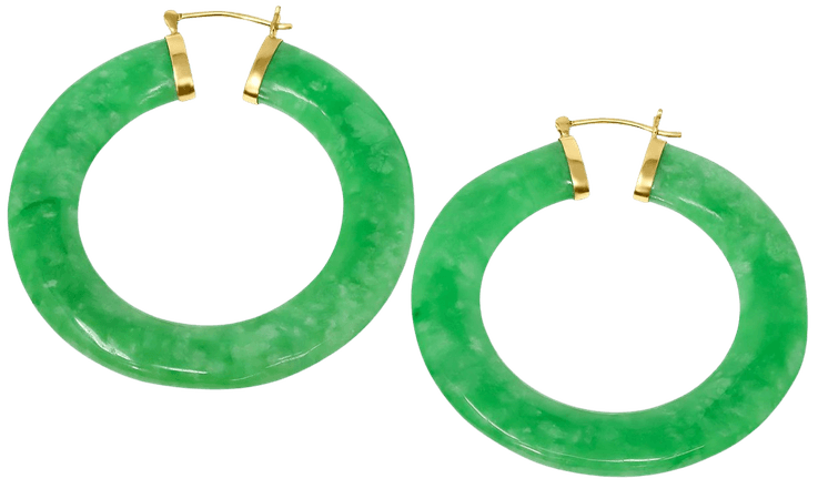 Macy's Green Jade Medium Hoop Earrings in 14k Gold