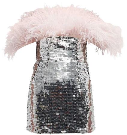 Bronx and Banco Feather-Trim Off-Shoulder Sequin Mini Dress | Neiman Marcus