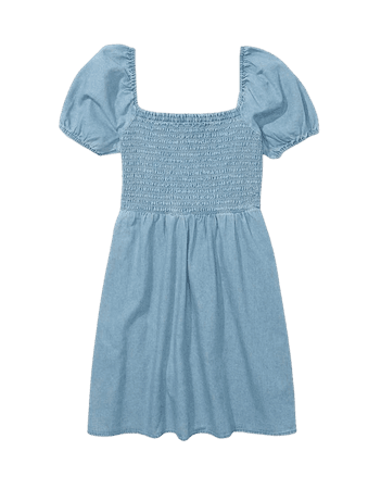 AE Denim Tie-Sleeve Smocked Mini Dress