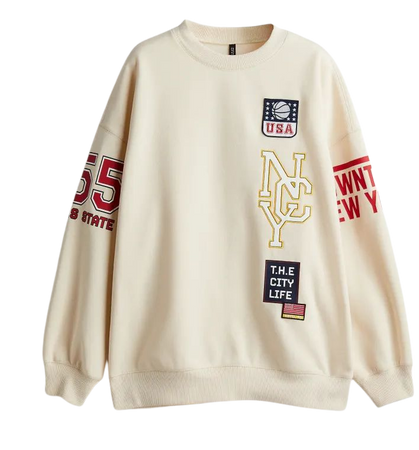 Oversized Printed Sweatshirt - Light beige/NYC - Ladies | H&M US