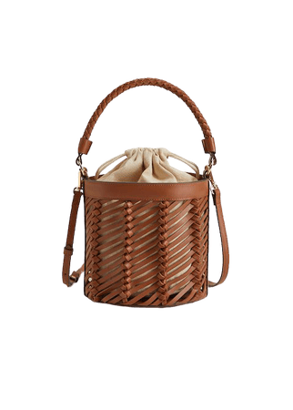 Woven lattice bucket bag - Women | Mango USA brown