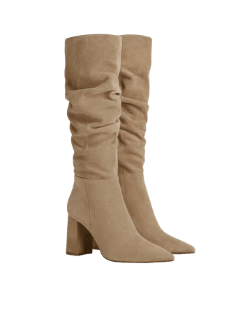 LEATHER slouched boots - New - Bershka United States