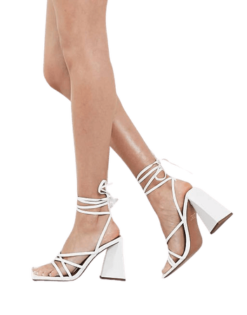 ASOS DESIGN Nura strappy block heeled sandals in white | ASOS