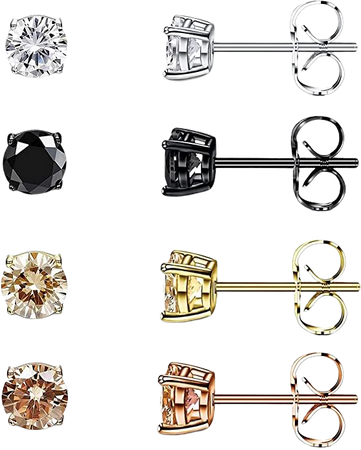 Amazon.com: Pack of Earrings for Women Men Rainbow Cubic Zirconia Simulated Diamond 18K Gold Plated Studs Set Hypoallergenic for Sensitive Ears Piercing 4mm: Clothing, Shoes & Jewelry