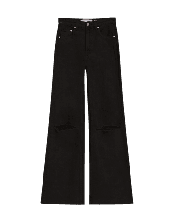 Wide-leg twill pants with rips - Pants - Woman | Bershka