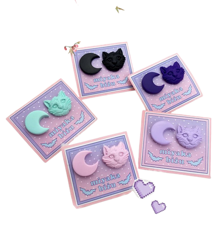 MOON CAT earrings pastel goth witch harajuku | Etsy