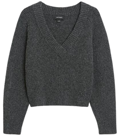 Knitted v-neck sweater - Dark grey - Monki WW