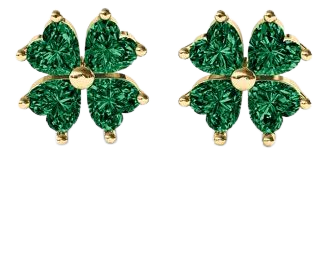 14K Yellow Gold Multi Stone Four Heart Clover Earrings with Emerald (Simulated) Stones | Jewlr