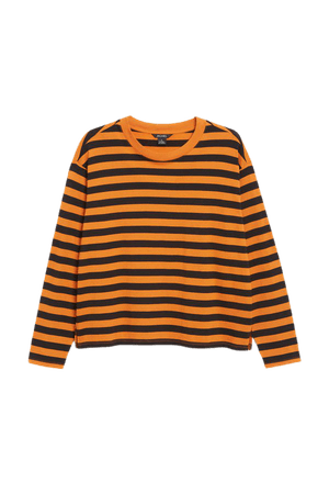 Soft long-sleeve top - Black and orange stripes - T-shirts - Monki WW