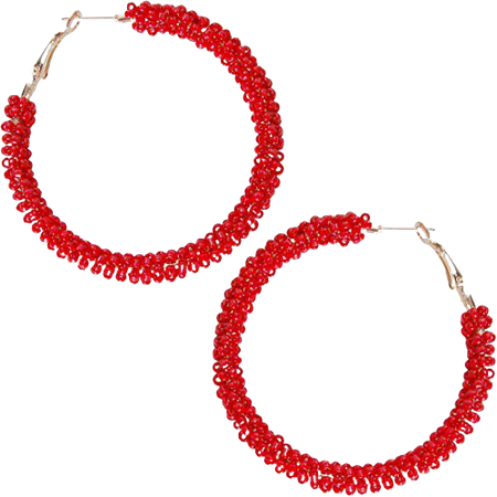 AmazonSmile: Humble Chic Beaded Hoop Earrings for Women - Statement Loops Big Hoops Bohemian Circle Post Studs Round Drop Dangles, Red Hoops, Gold-Tone: Clothing
