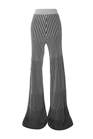 BALMAIN Metallic ribbed-knit flared pants