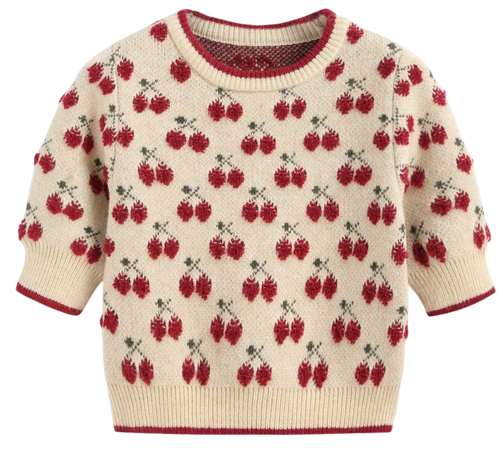 Contrasting Binding Cherry Pattern Knitted Crop Top - Cider