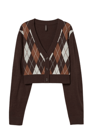 Short Cardigan - Dark brown/argyle patterned - Ladies | H&M US