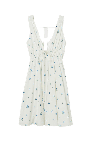 Vestido en mezcla de lino - Blanco/Flores azules - Ladies | H&M MX