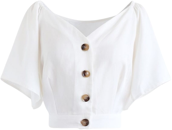 Horn Button Sweetheart Neck Bowknot Crop Top in White - Retro, Indie and Unique Fashion