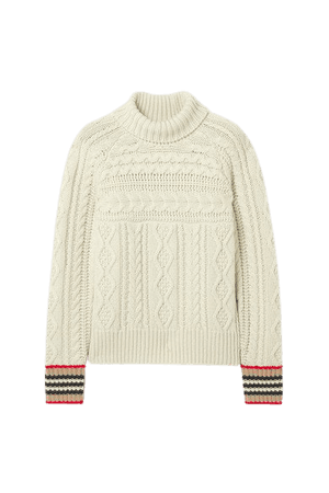 Burberry | Striped cable-knit cashmere turtleneck sweater | NET-A-PORTER.COM