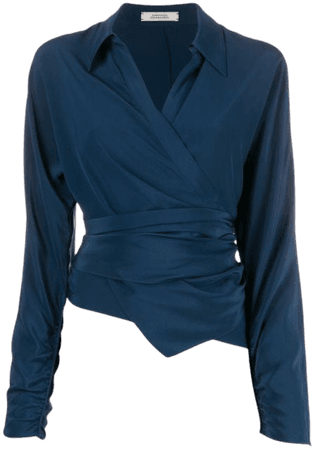 Shop blue Dorothee Schumacher Fluid Volumes wrap-around blouse with Express Delivery - Farfetch