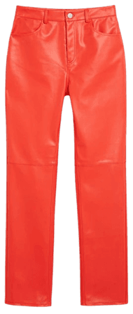 Bright red regular waist faux leather trousers - Fire engine red - Monki WW