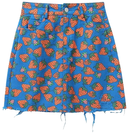 Harajuku Stretchy Strawberry Denim Skirt – algrandeboutique
