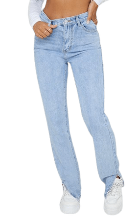 Light Wash Split Hem Jeans | Denim | PrettyLittleThing USA