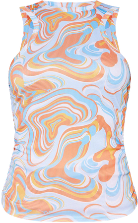 Orange Abstract Print Racer Neck Vest Top | PrettyLittleThing USA