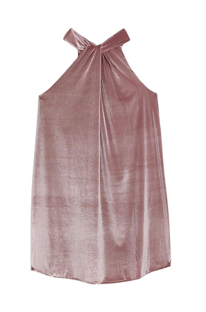 Pink velvet twist neck shift mini dress | River Island
